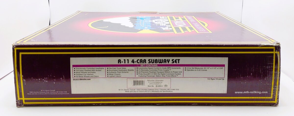 MTH 20-2933-1 O MTA Premier R-11 4-Car Subway Set w/Proto-Sound 2.0 (Set of 4) LN/Box