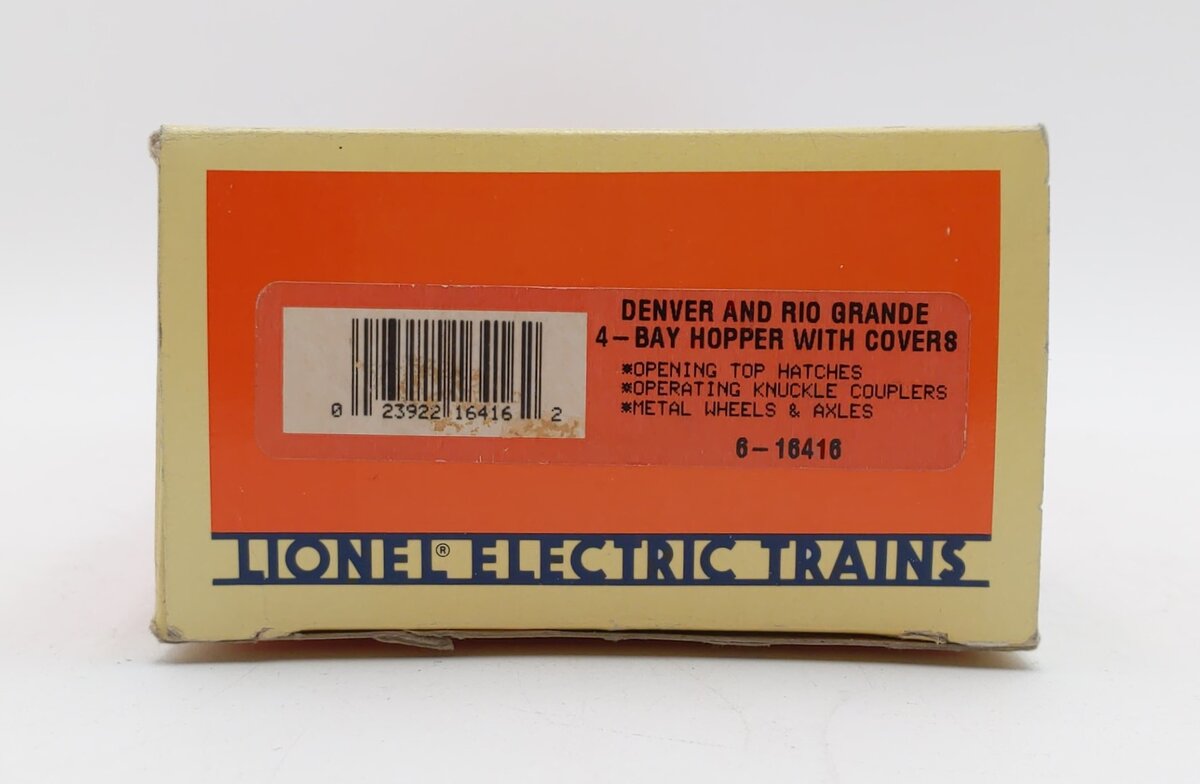 Lionel 6-16416 O Gauge Denver & Rio Grande 4-Bay Hopper with Cover