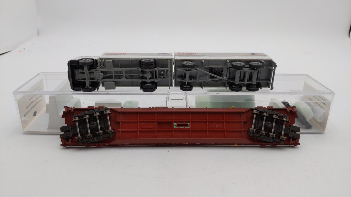 Fleischmann 5271 HO Scale DB Flatcar w/ Bosch Truck & Trailer #4983086-7 VG/Box