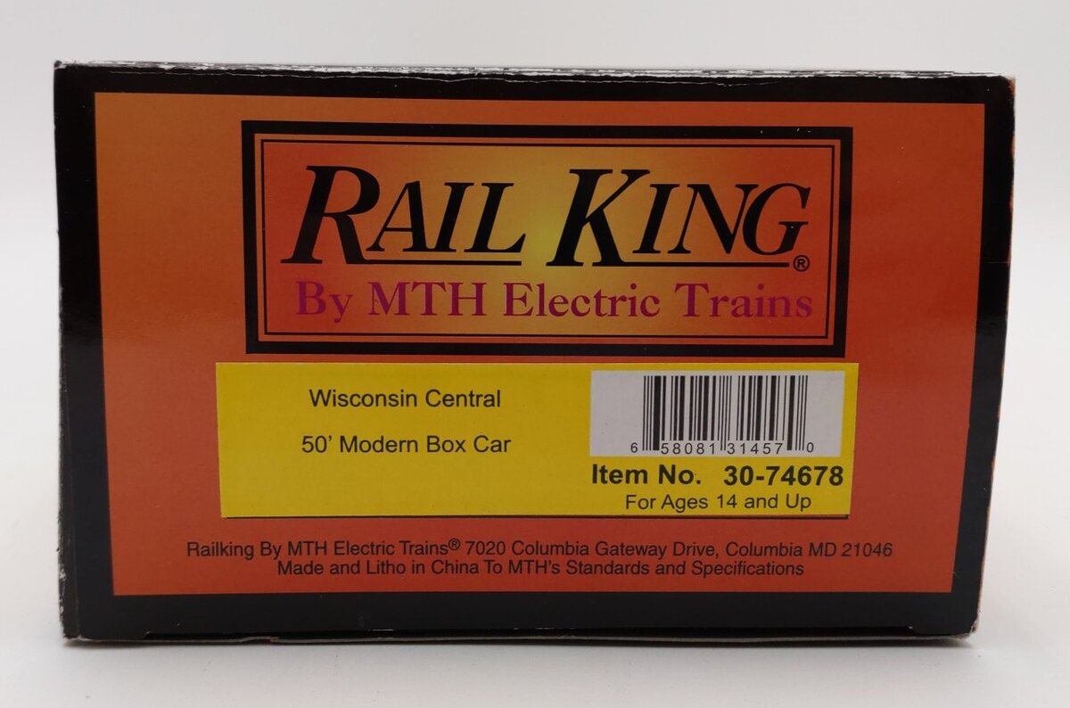 MTH 30-74678 O Gauge Wisconsin Central 50' Modern Boxcar #41538