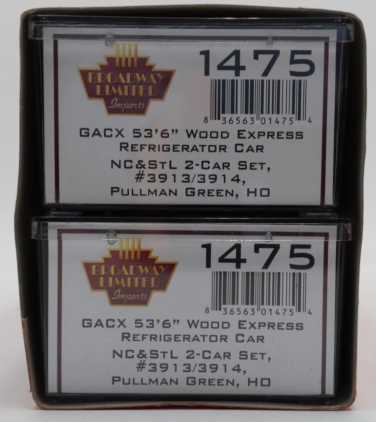 Broadway Limited 1475 HO Scale NC&StL GACX 53'6 Wood Express Reefer 2-Pk