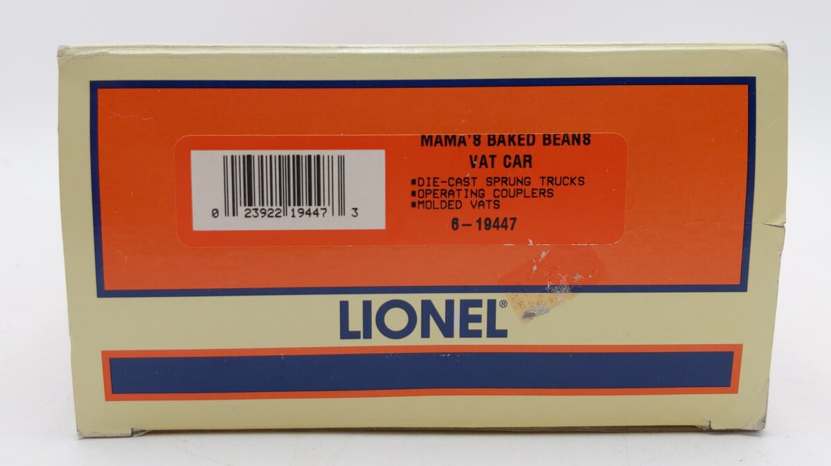 Lionel 6-19447 O Gauge Mama's Baked Beans Vat Car LN/Box