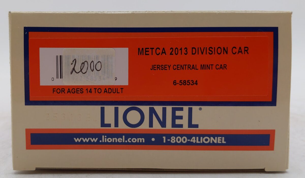 Lionel 6-58534 O Gauge METCA 2013 Divison Car Jersey Central Mint Car #611302 LN/Box
