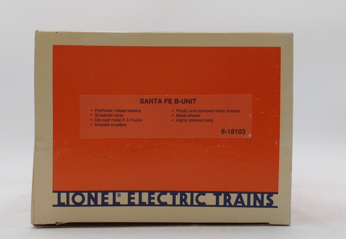 Lionel 6-18103 O Gauge Santa Fe F-3 B Unit Dummy Diesel Locomotive #8103 LN/Box