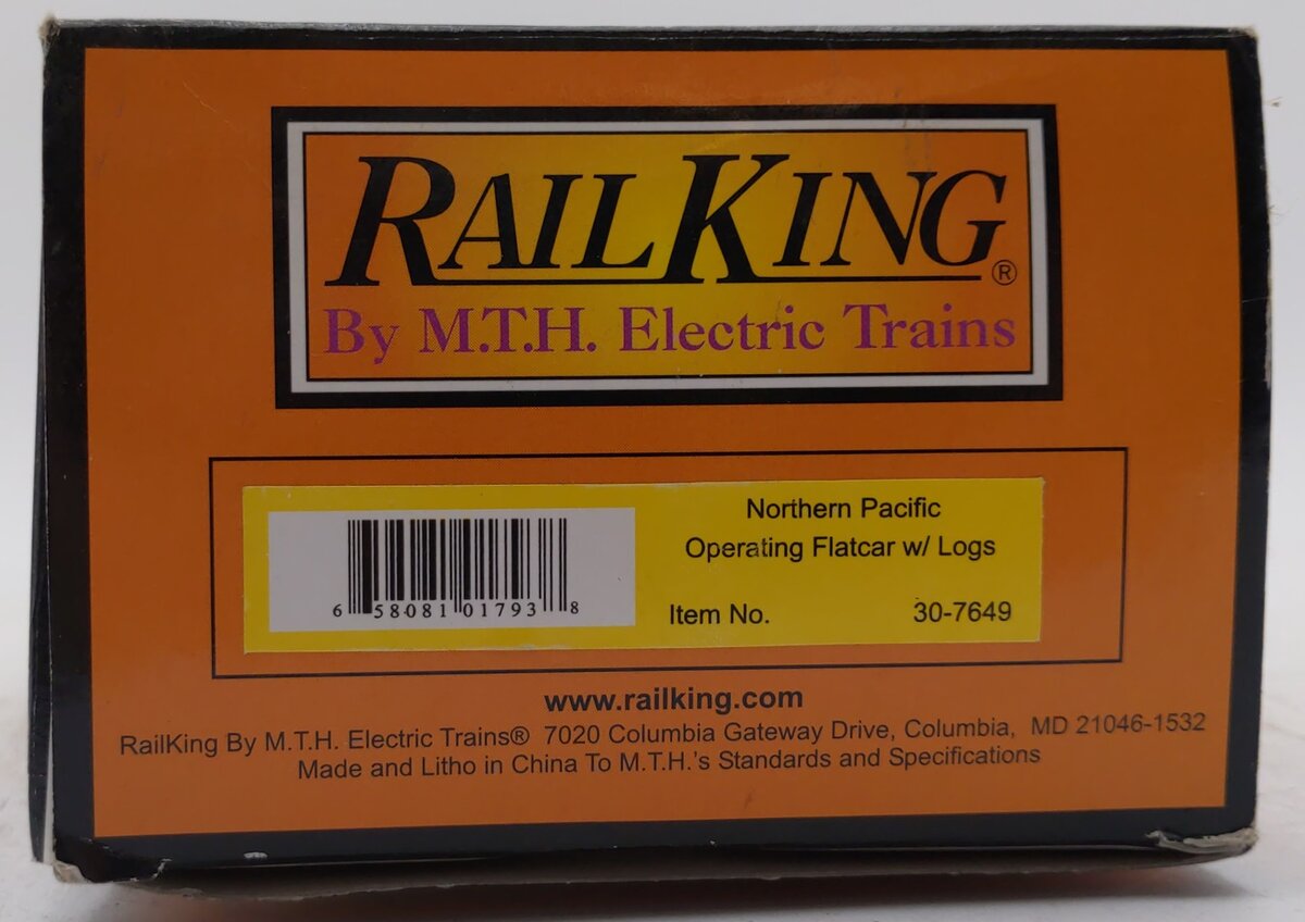 MTH 30-7649 O Gauge Northern Pacific Operating Flatcar w/ Logs #120317 LN/Box