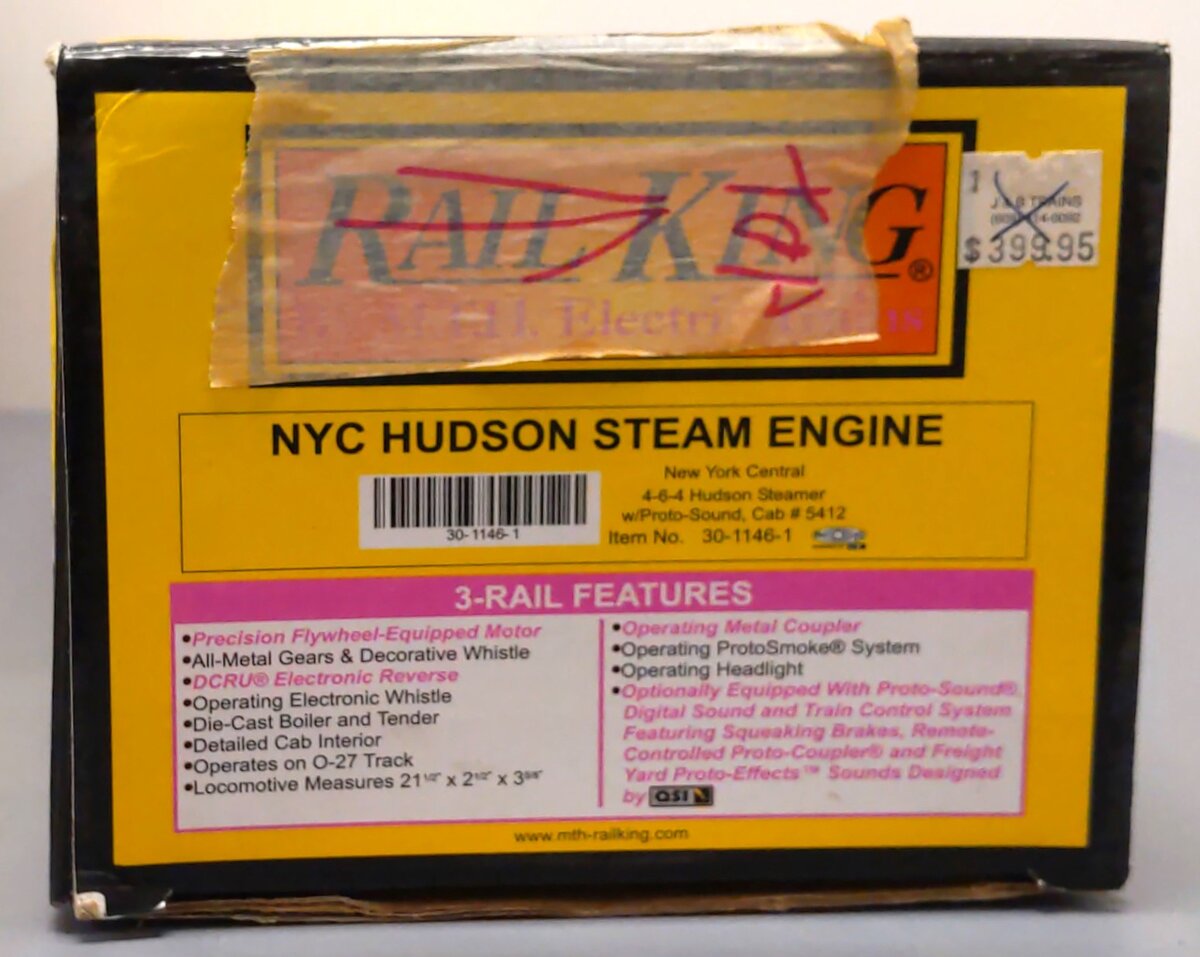 MTH 30-1146-1 O Gauge NYC 4-6-4 Hudson Steam Locomotive & Tender #5412 w/ PS1 EX/Box