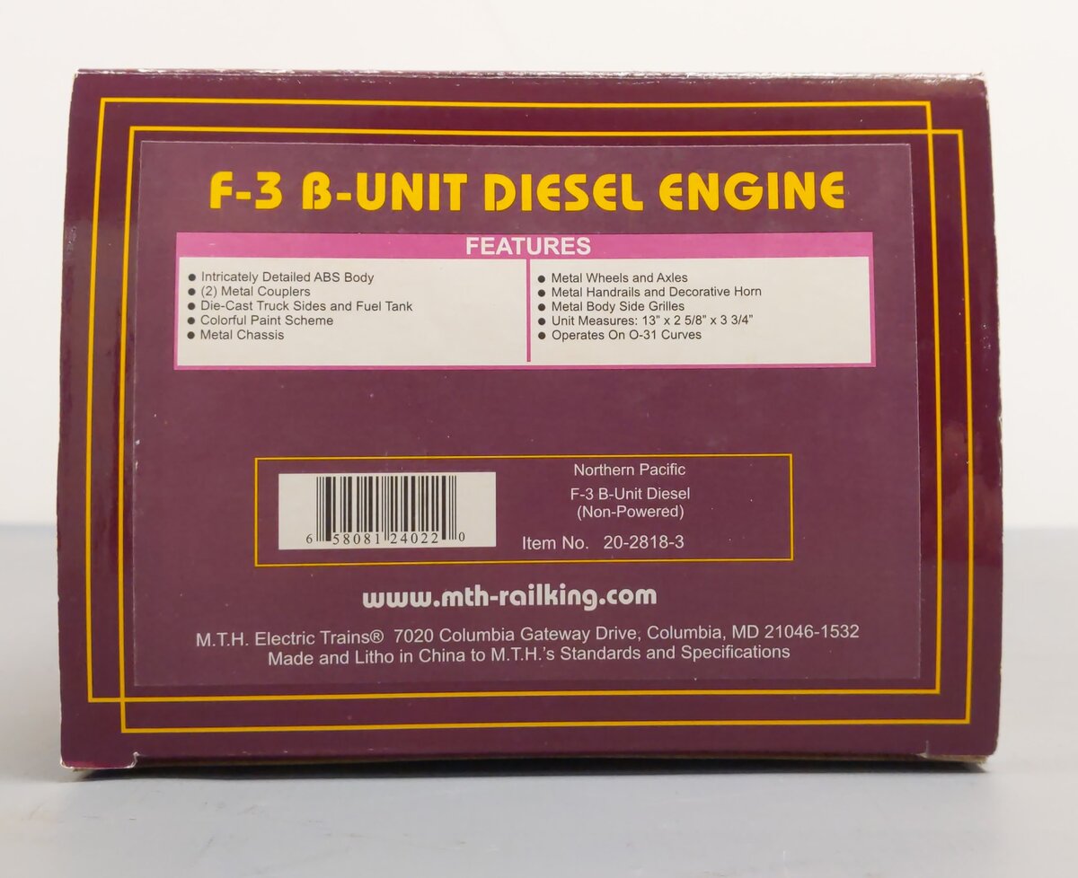 MTH 20-2818-3 Northern Pacific F-3 B-Unit Non-Powered Diesel Engine #6503B
