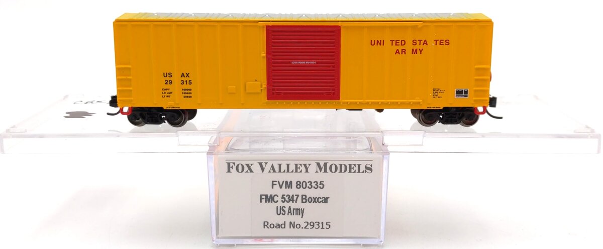Fox Valley Models 80335 N Scale US Army FMC 5347 Boxcar USAX #29315 LN/Box