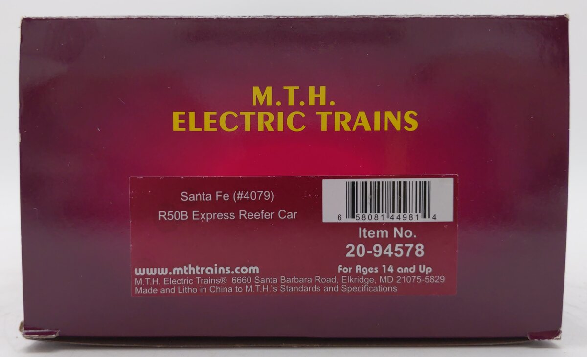 MTH 20-94578 O Santa Fe Plated R50B Reefer Car #4079