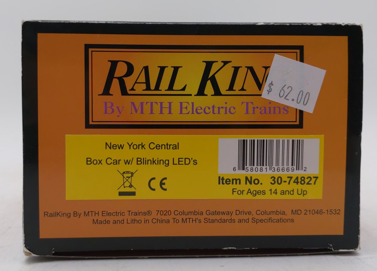 MTH 30-74827 O New York Central RailKing Box Car with Blinking LEDs
