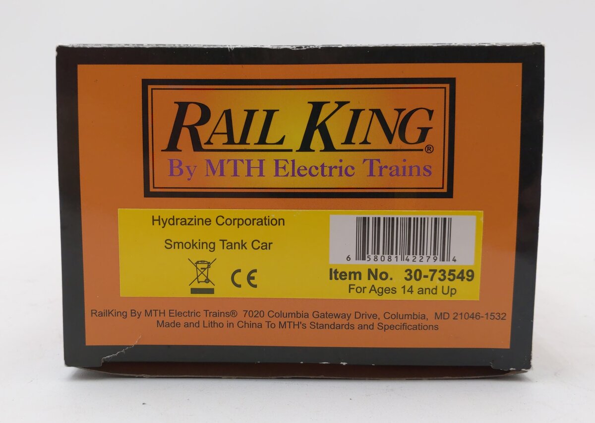 MTH 30-73549 O Gauge Hydrazine Corporation Smoking Tank Car #302012