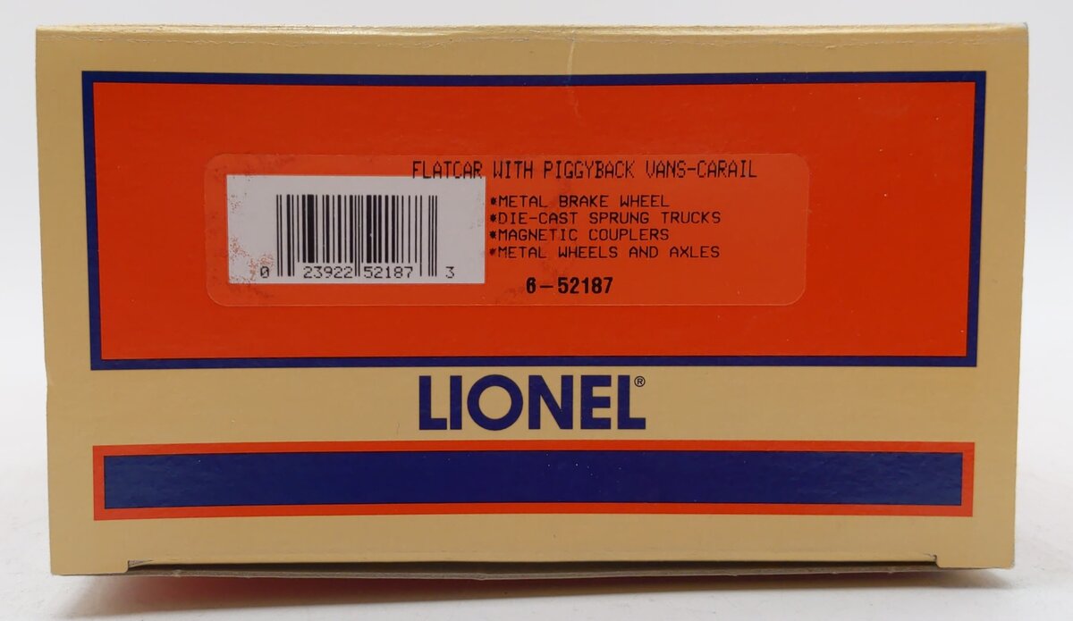 Lionel 6-52187 O Gauge Madison Hardware Flatcar w/ Piggyback Vans EX/Box