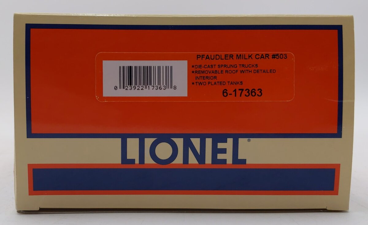 Lionel 6-17363 O Gauge Pfaudler Milk Billboard Refrigerator Car #503