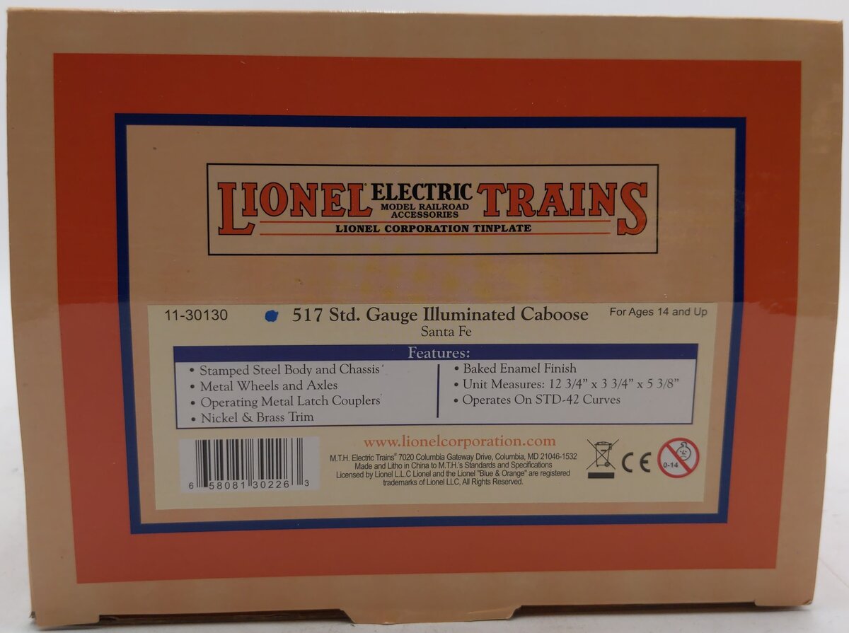 MTH 11-30130 Std Gauge Santa Fe Illuminated Caboose #999718 LN/Box
