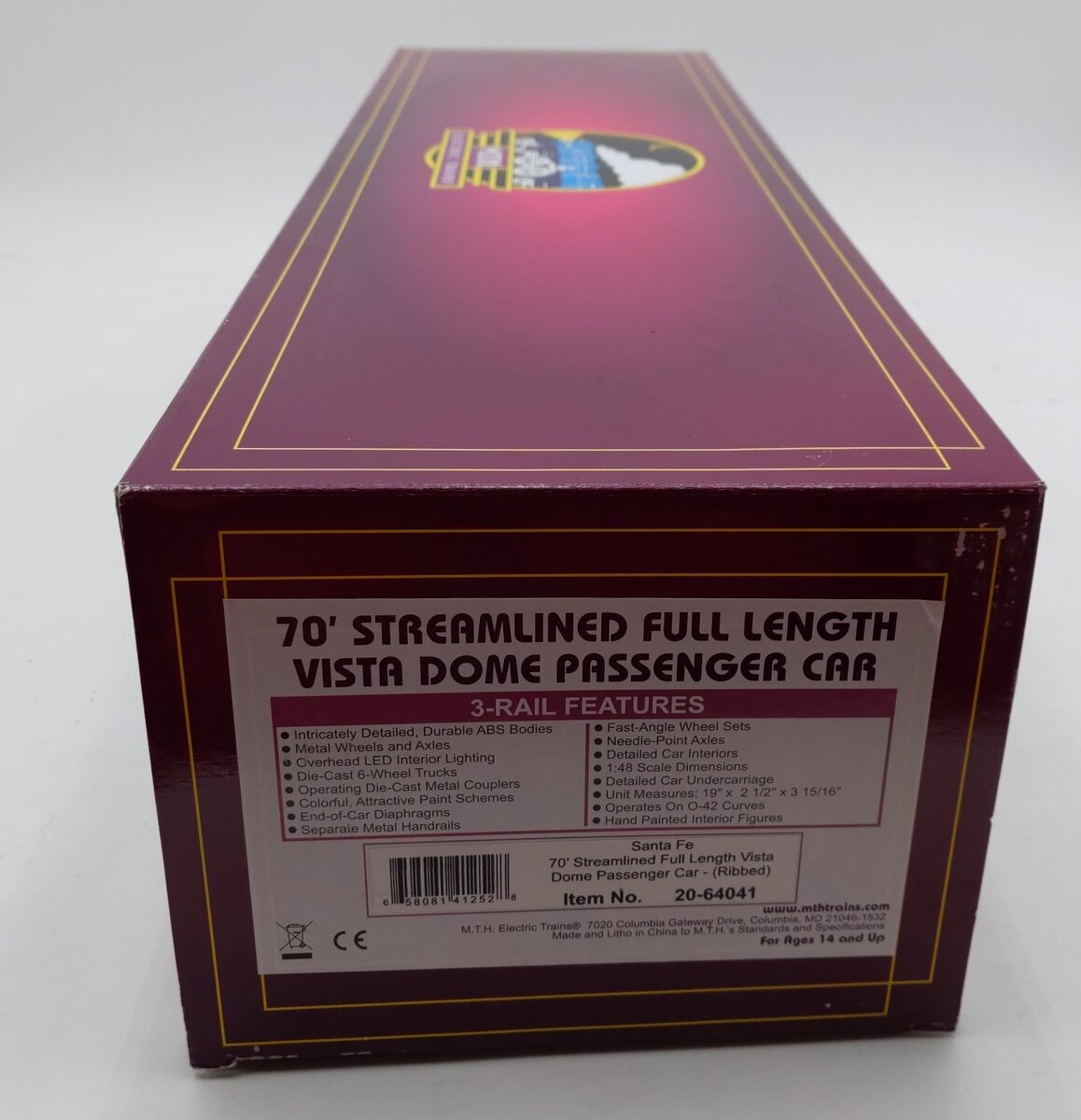 MTH 20-64041 O Gauge Santa Fe Vista Dome Passenger Car #508