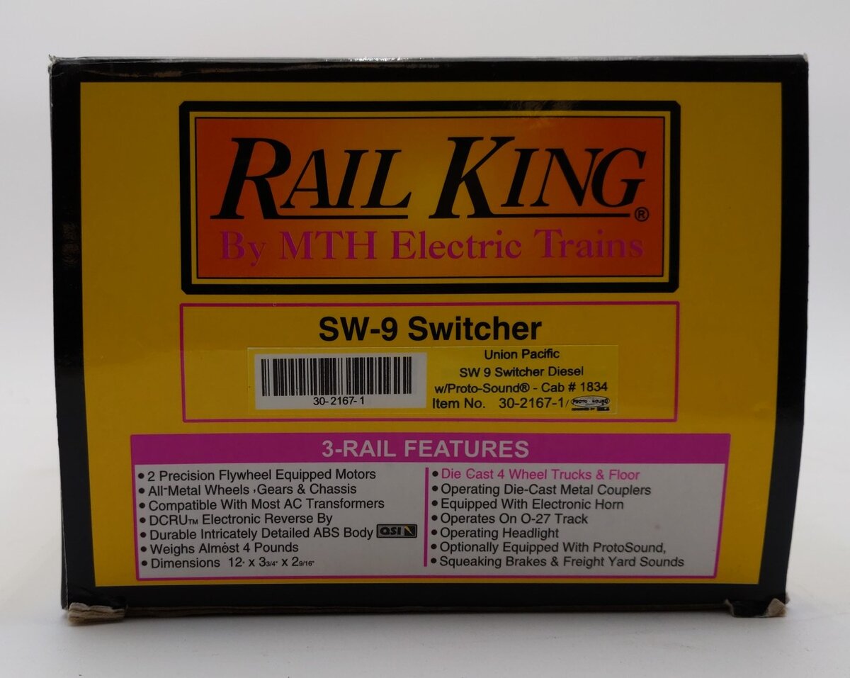 MTH 30-2167-1 O Gauge Union Pacific SW-9 Diesel Switcher w/PS1 #1834 LN/Box