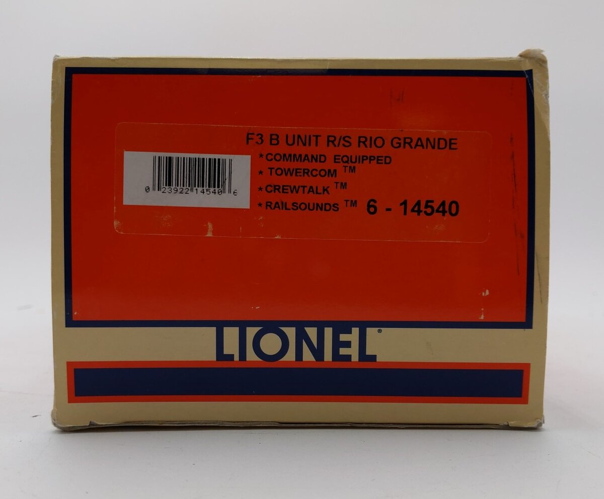 Lionel 6-14540 O Rio Grande F3 B Unit Non-Powered Diesel Locomotive LN/Box