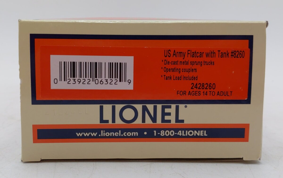 Lionel 2428260 O US Army 3-Rail Flatcar with Tank Load
