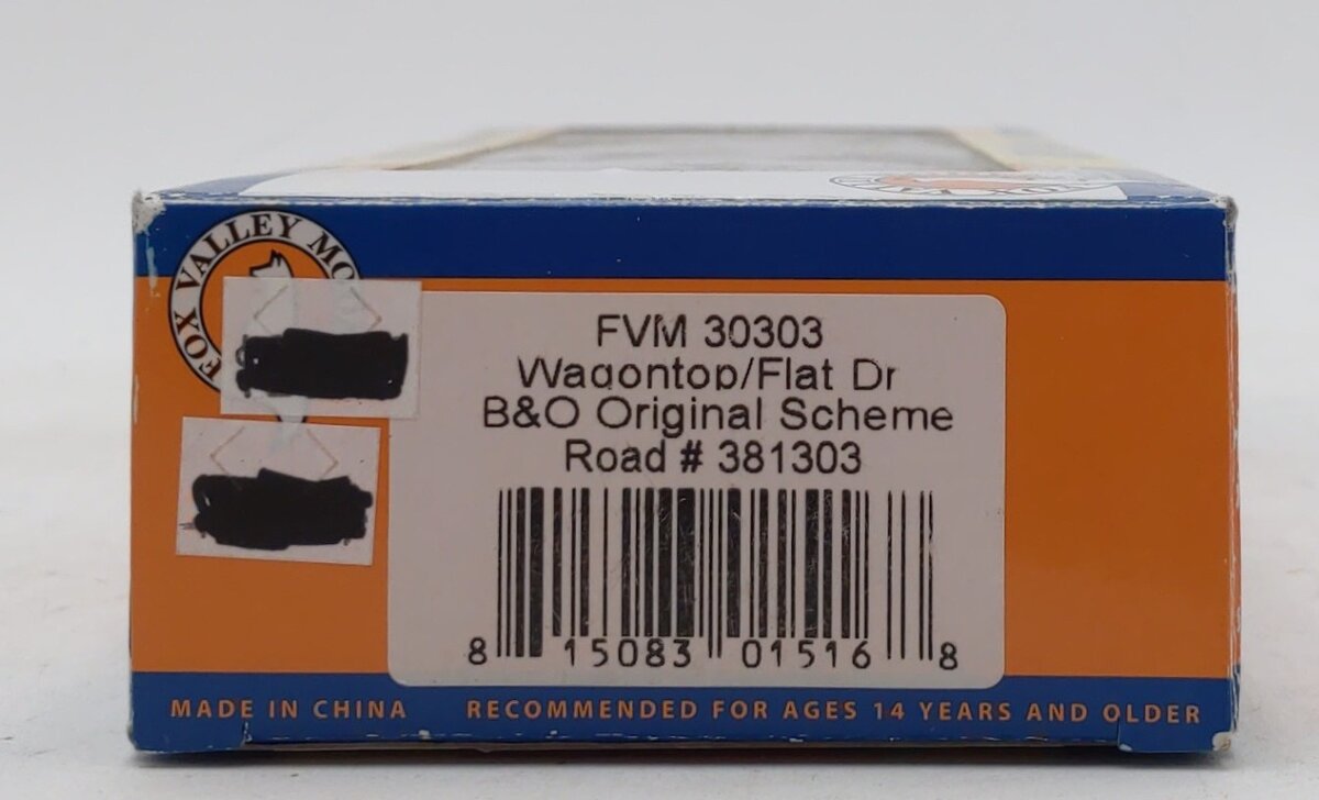 Fox Valley Models 30303 HO Scale Balimore & Ohio Wagontop Box Car #381303
