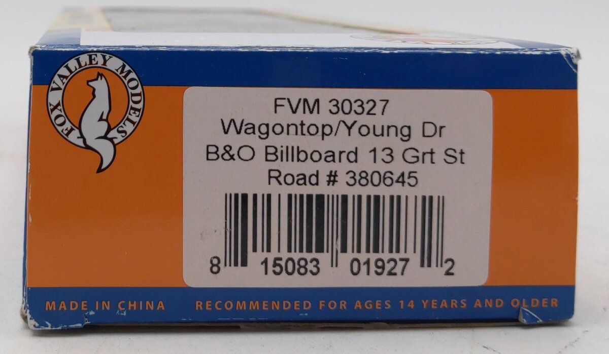 Fox Valley Models 30327 HO Scale B&O Wagontop Boxcar #380645