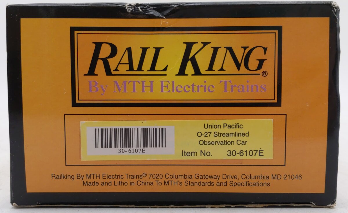 MTH 30-6107E Union Pacific O-27 Streamlined Observation Car #103 LN/Box