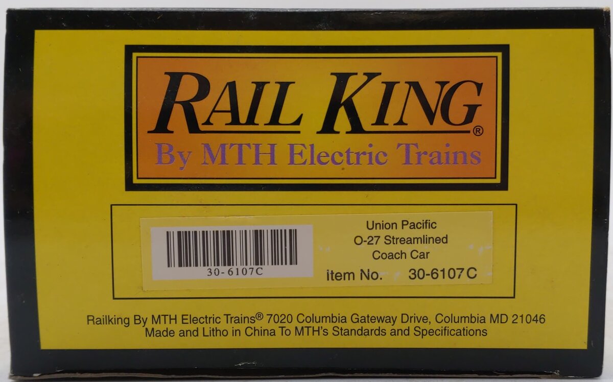 MTH 30-6107C O Gauge Union Pacific Streamlined Coach Car #101 LN/Box