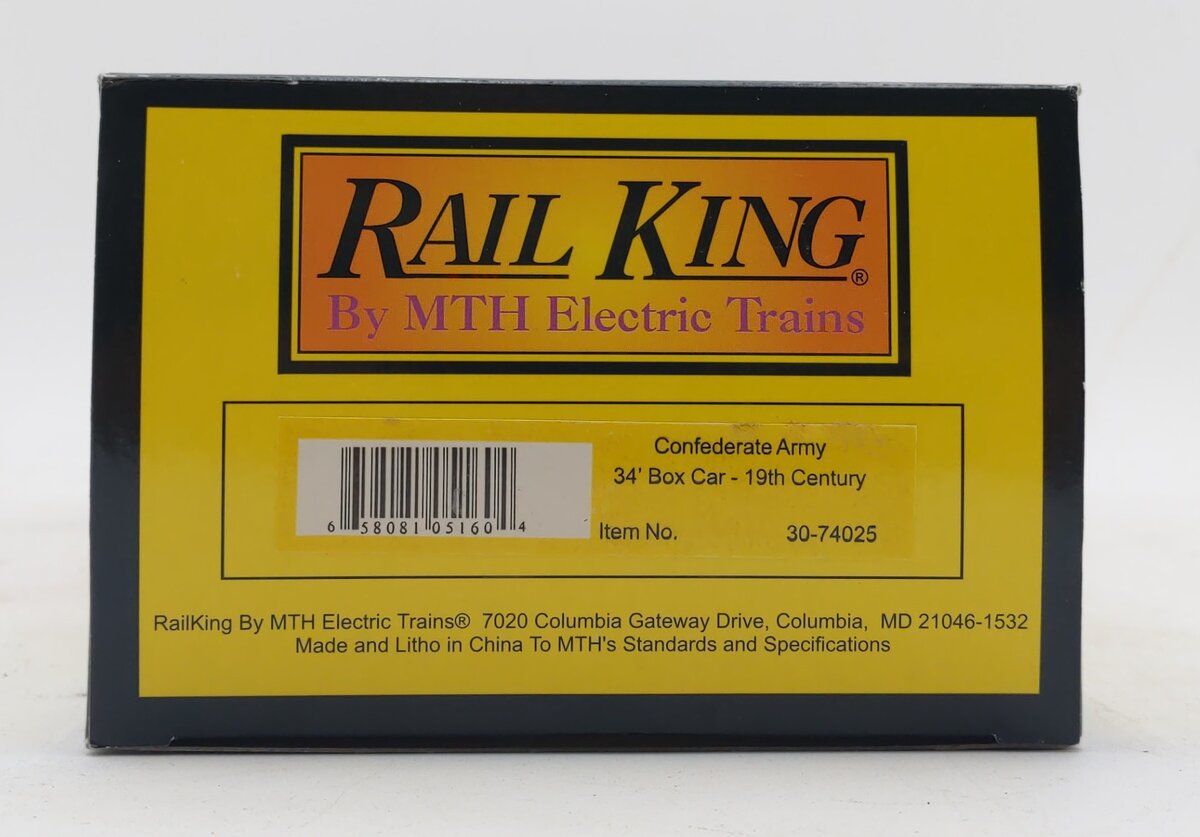 MTH 30-74025 O Gauge Confederate Army 19th Century 34' Boxcar #108 LN/Box