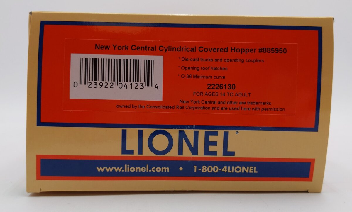 Lionel 2226130 O New York Central Cylindrical Covered Hopper #885950