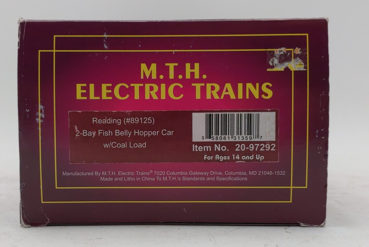 MTH 20-97292 O Reading 2-Bay Fish Belly Hopper Car W/ Coal Load #89125
