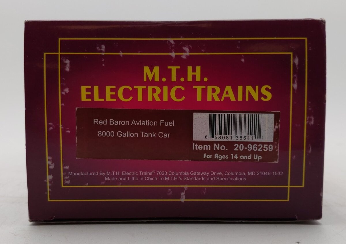MTH 20-96259 O Gauge Red Baron Aviation Fuel 8000 Gallon Tank Car LN/Box