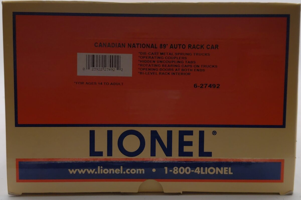 Lionel 6-27492 O Gauge Canadian National 89' Auto Rack Car #710833