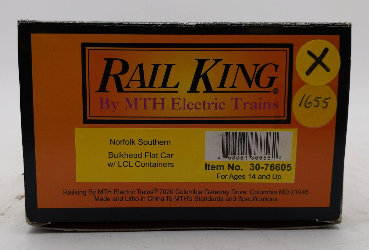 MTH 30-76605 O Norfolk Southern Flat Car w/ Bulkheads & LCL Containers