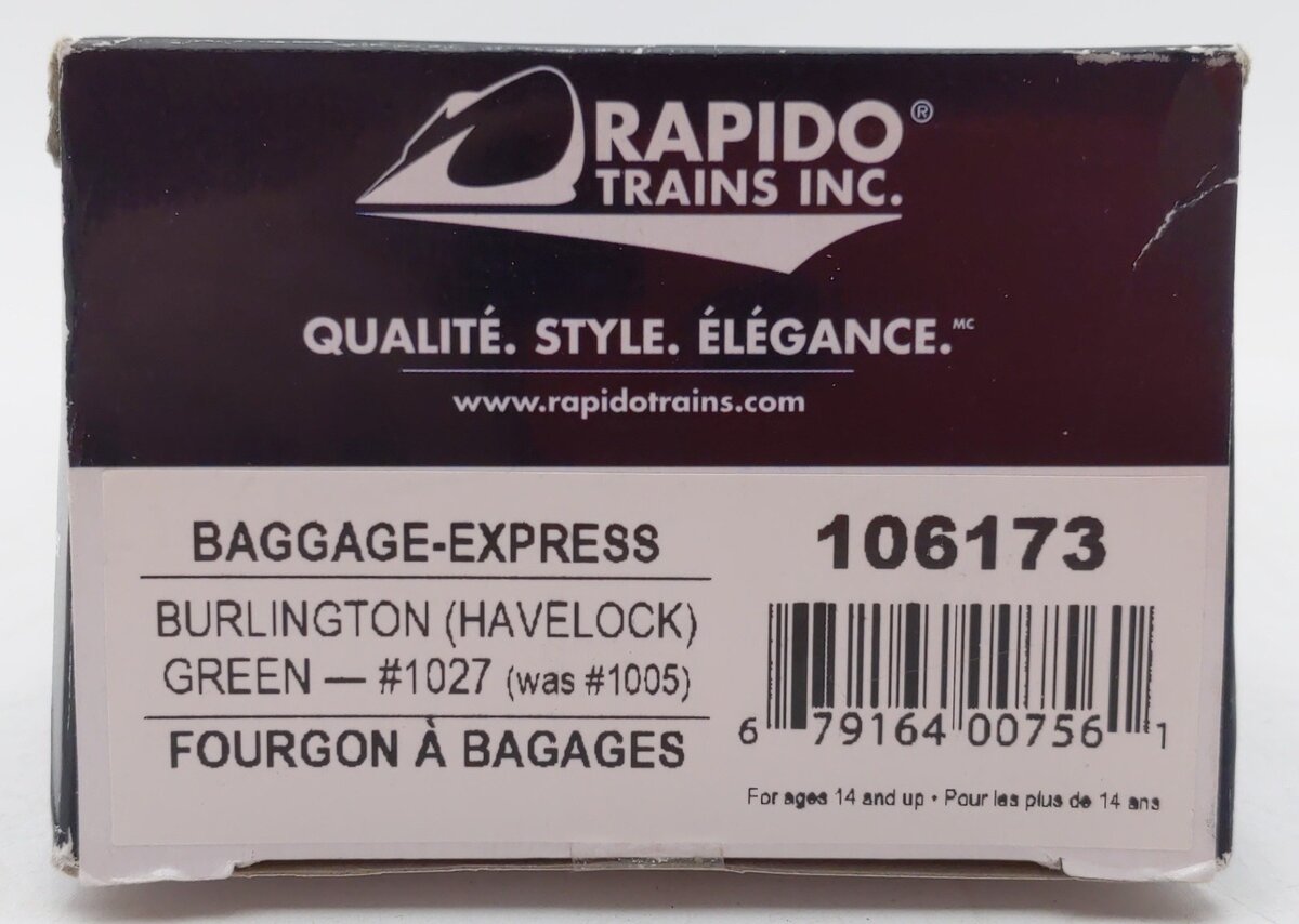 Rapido Trains 106173 HO Chicago Burlington & Quincy Baggage Express #1027