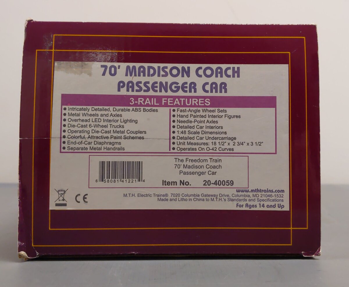 MTH 20-40059 O The Freedom Train 70' Madison Coach