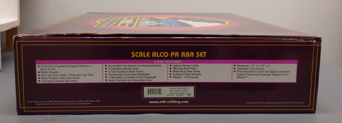 MTH 20-2388-1 O Missouri Pacific Alco PA ABA Diesel Engine Set w/PS2 #8013/8015