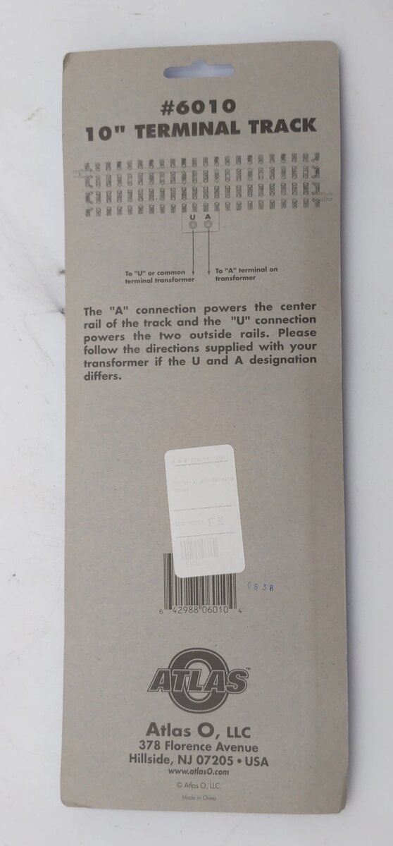 Atlas 6010 O Gauge 10" Straight Terminal Track Section UV Compatible