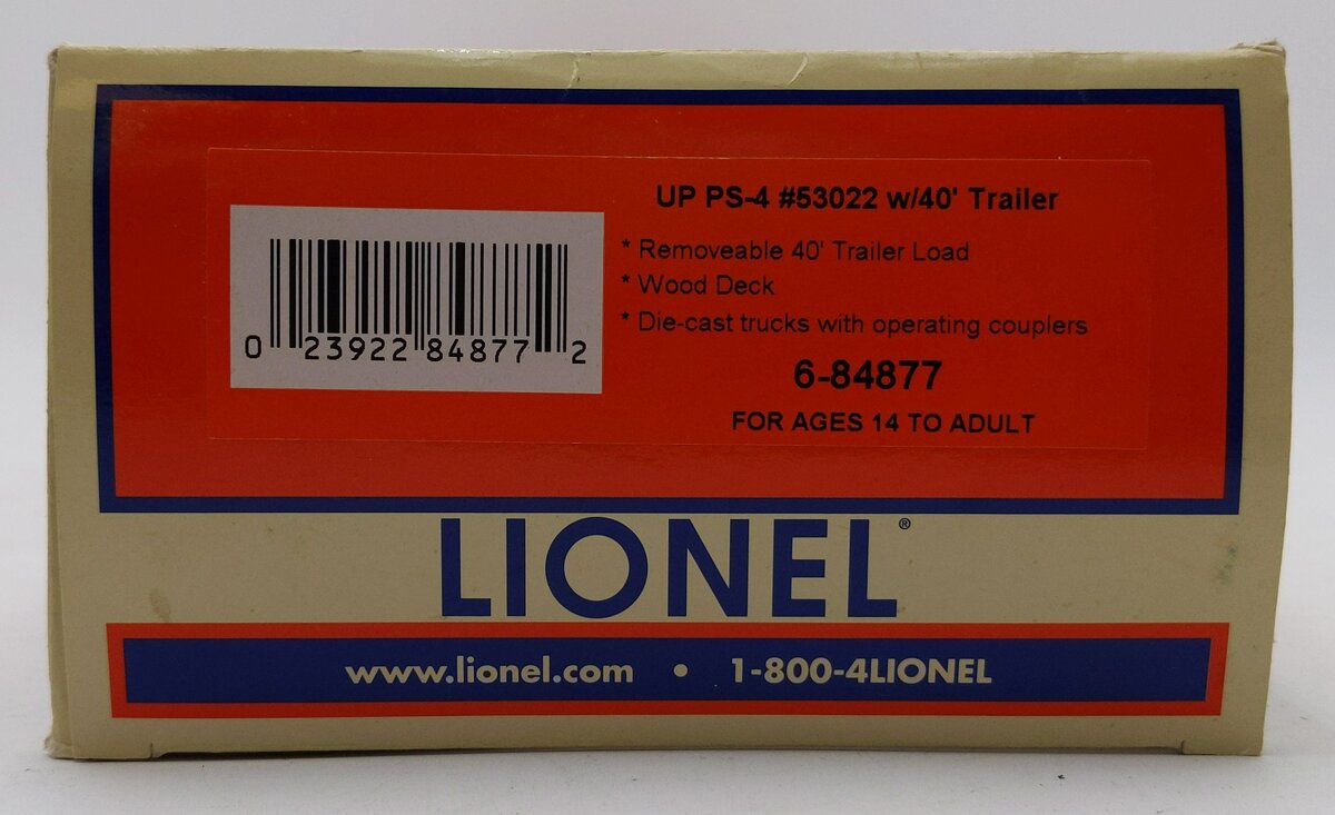 Lionel 6-84877 O Union Pacific 50' Flatcar PS-4 with 40' Trailer #53022
