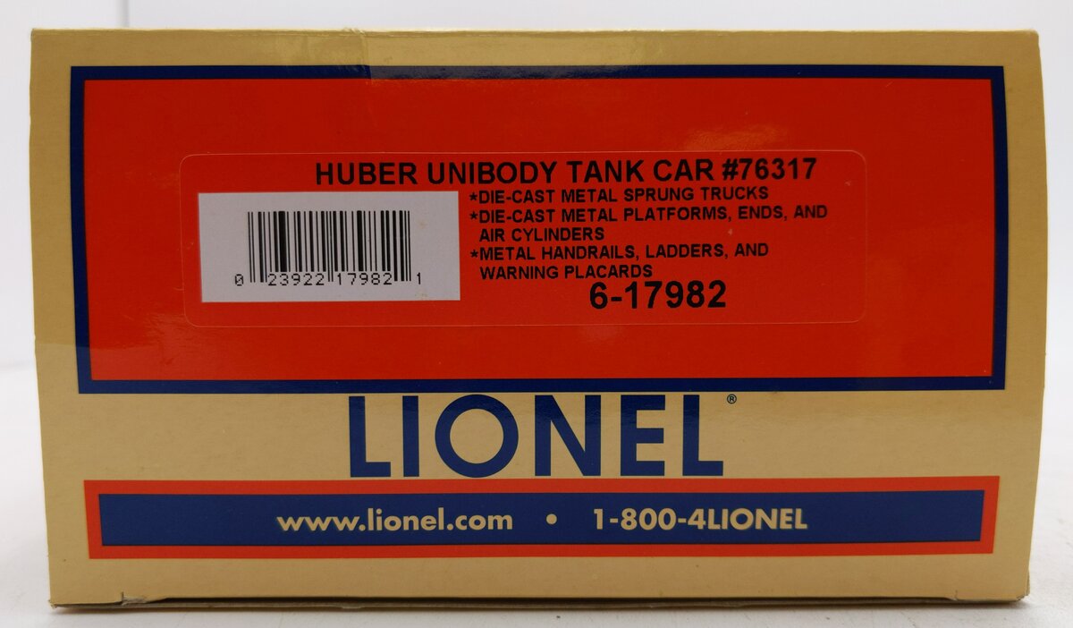 Lionel 6-17982 O Huber Unibody Tank Car #76317 LN/Box