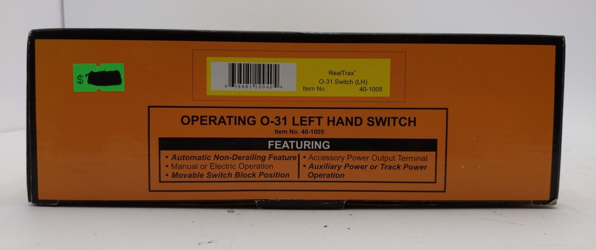 MTH 40-1005 O31 RealTrax Nickel Silver Left Hand Remote Switch Turnout LN/Box