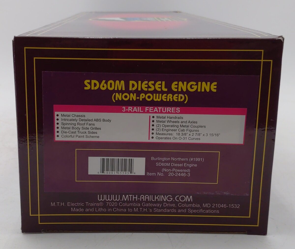 MTH 20-2446-3 Burlington Northern SD60M Non-Powered Diesel Engine #1991 LN/Box