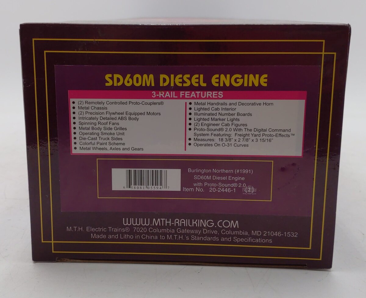 MTH 20-2446-1 O Gauge Burlington Northern SD60M Diesel Engine w/PS2 #1991 LN/Box