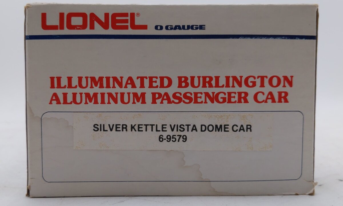 Lionel 6-9579 O Gauge Burlington "Silver Kettle" Aluminum Vista Dome Car EX/Box