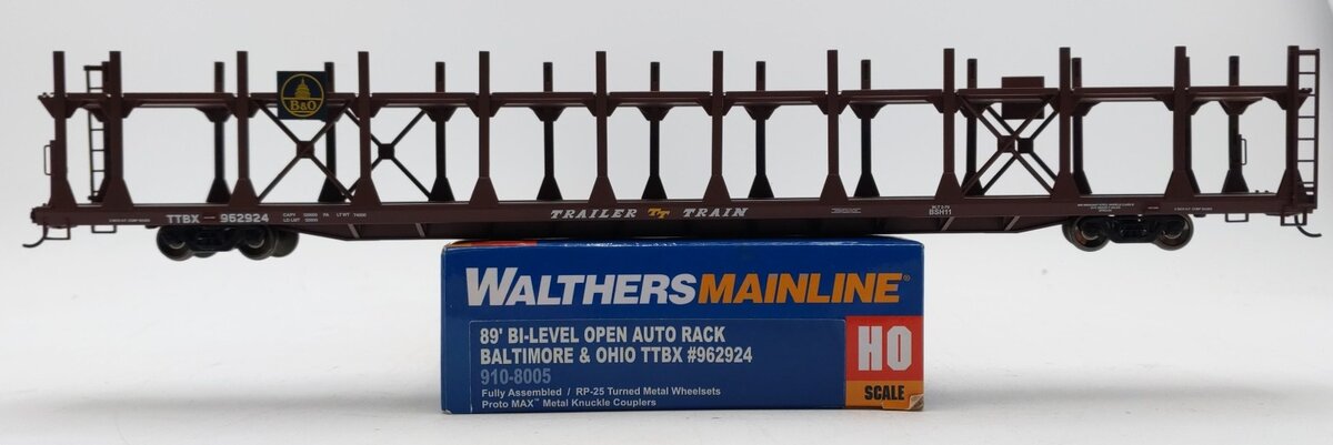 Walthers 910-8005 HO B&O 89' Flatcar with Bi-Level Open Auto Rack RTR #962924