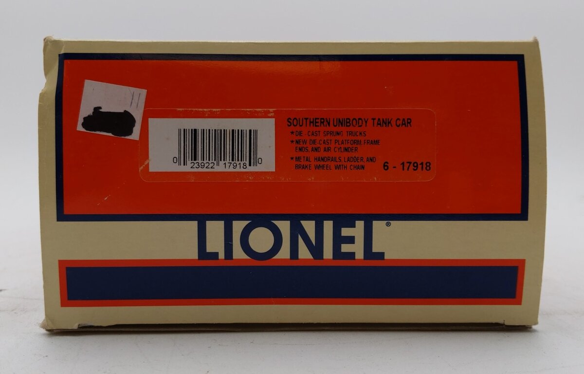 Lionel 6-17918 O Gauge Southern Unibody Tank Car #995009 LN/Box