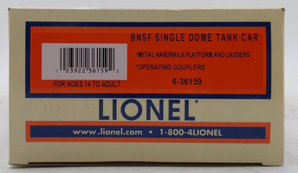 Lionel 6-36159 O Gauge BNSF Single Dome Tank Car #36159 NIB
