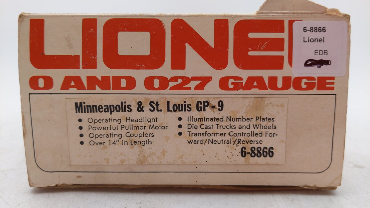 Lionel 6-8866 O Gauge Minneapolis and St. Louis GP-9 Powered Diesel Locomotive VG/Box