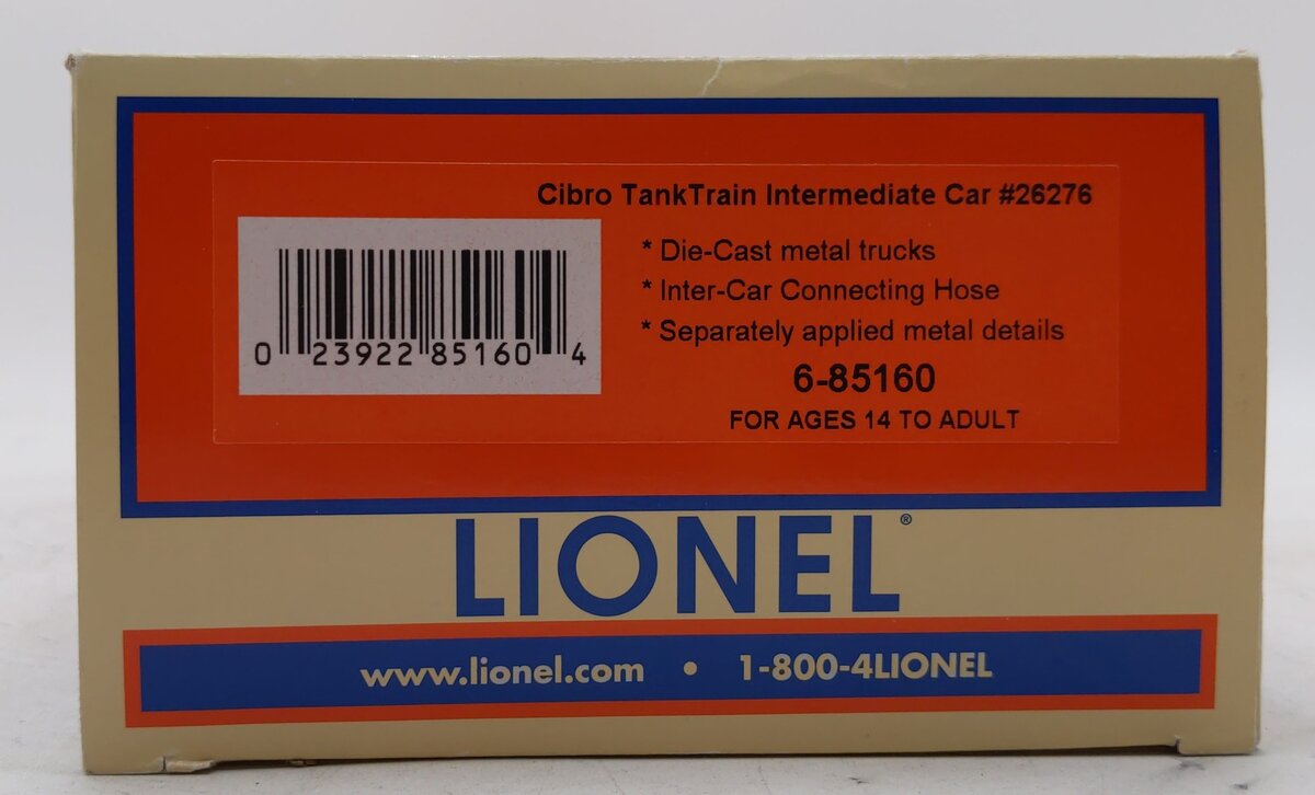 Lionel 6-85160 O Cibro Tank Train Car Black #26276