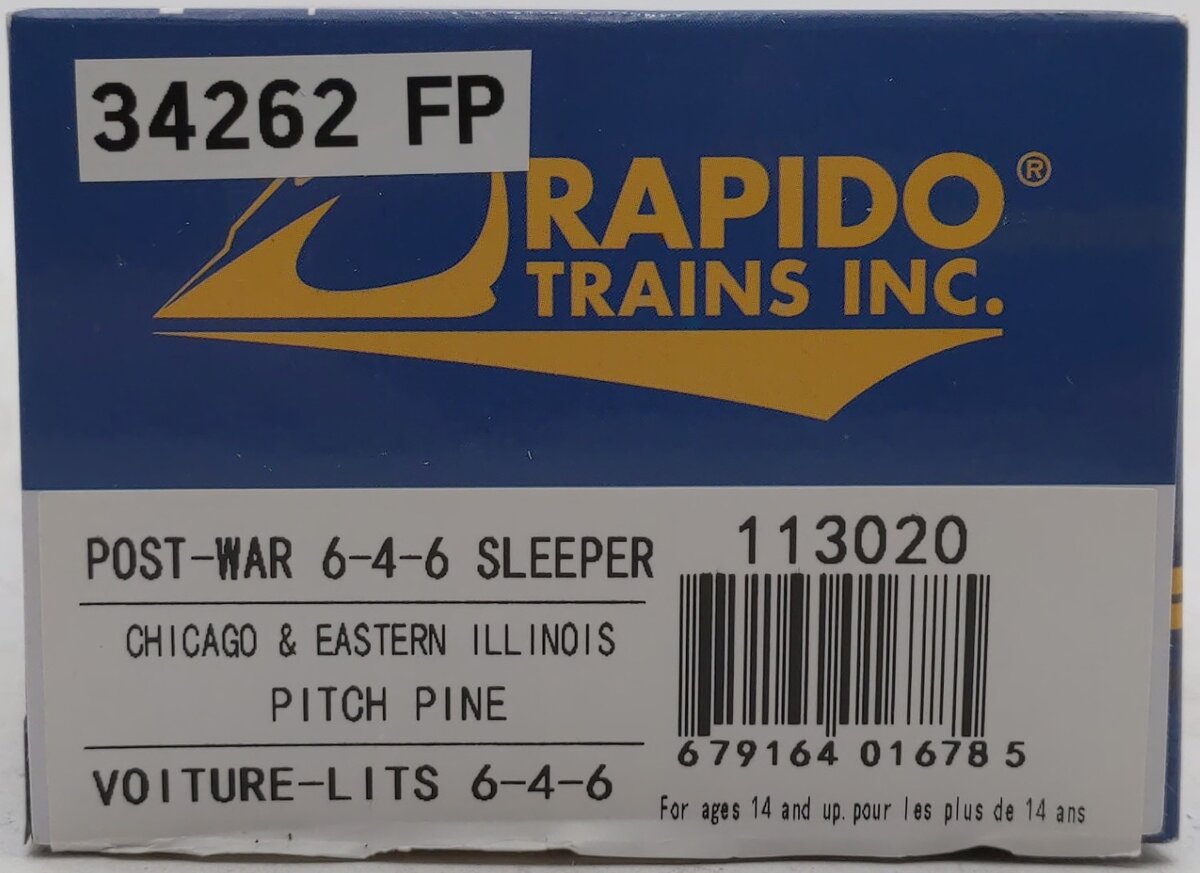Rapido Trains 113020 HO Chicago & Eastern Illinois 6-4-6 Sleeper (Pitch Pine)