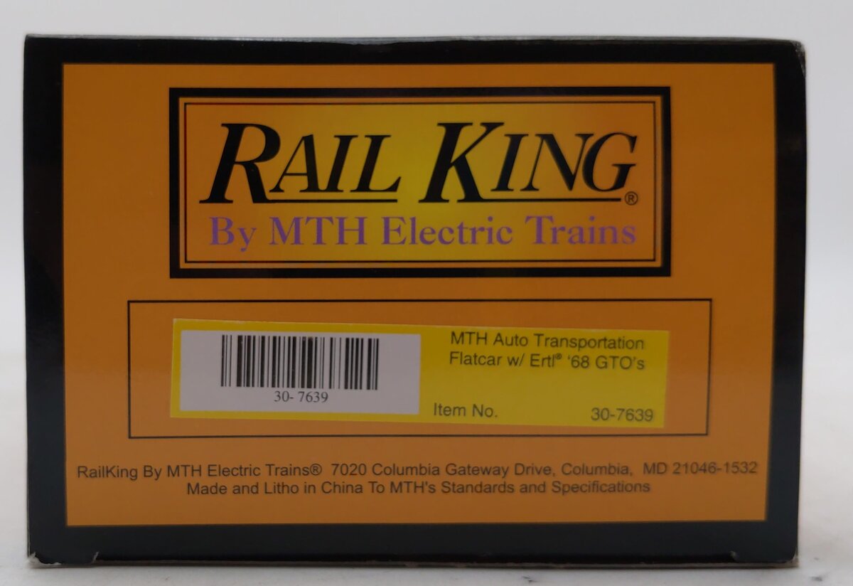 MTH 30-7639 O Gauge MTH Auto Transportation Flatcar with 2 Ertl '68 GTOs #1968 LN/Box