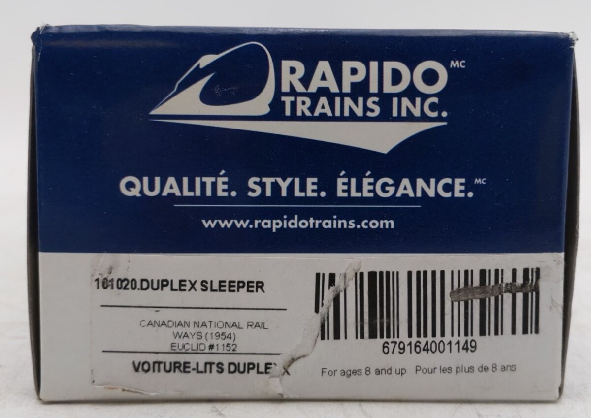 Rapido Trains 101020 HO Canadian National 'Euclid' Duplex Sleeper #1152 EX/Box